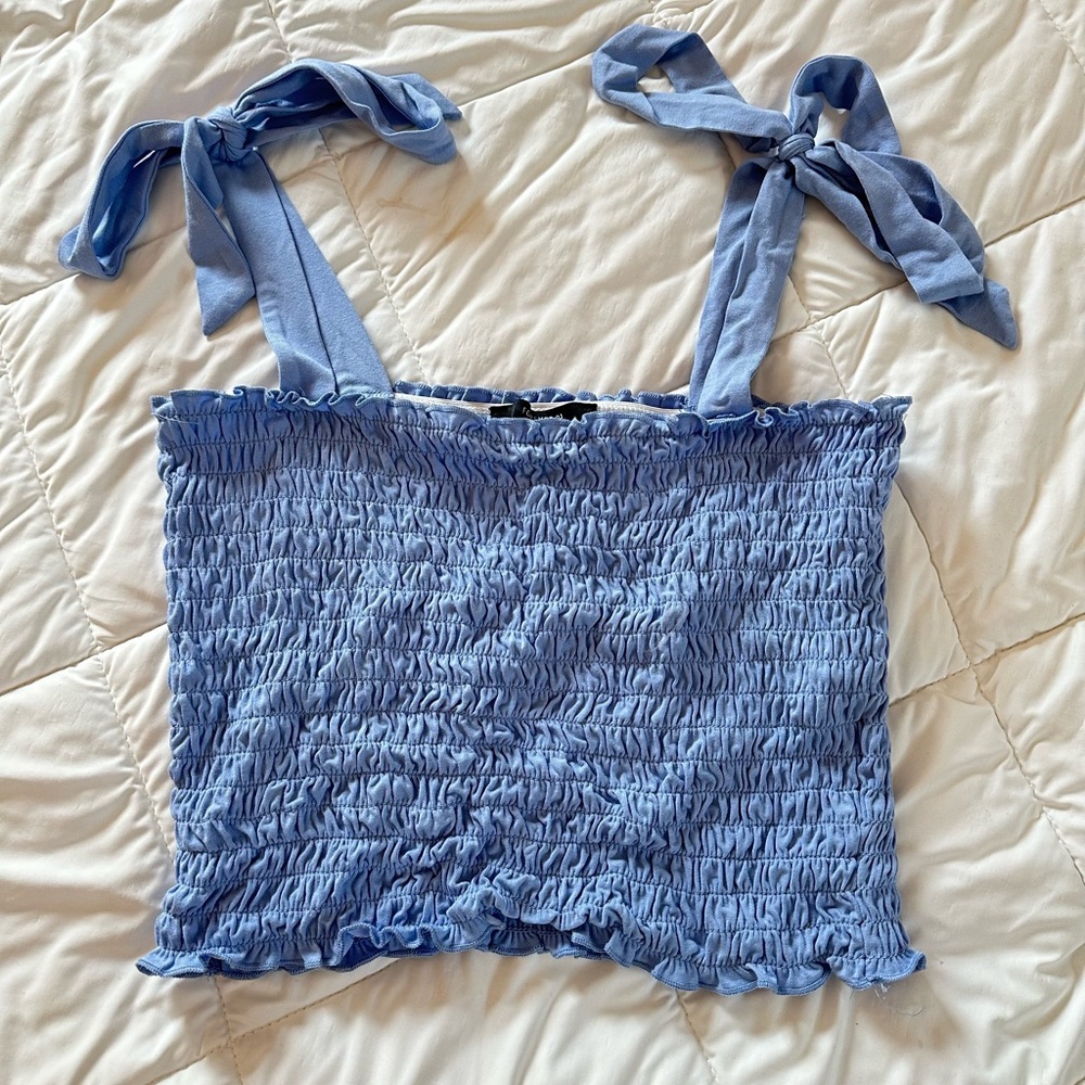 Forever 21 Light Blue Smocked Blouse with Tie Straps